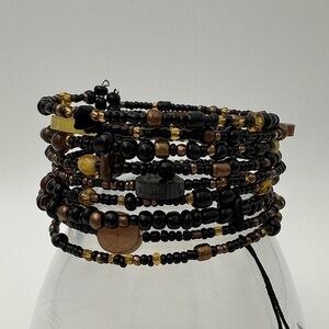 Elegant Black, Amber and Brown Beaded Bracelet